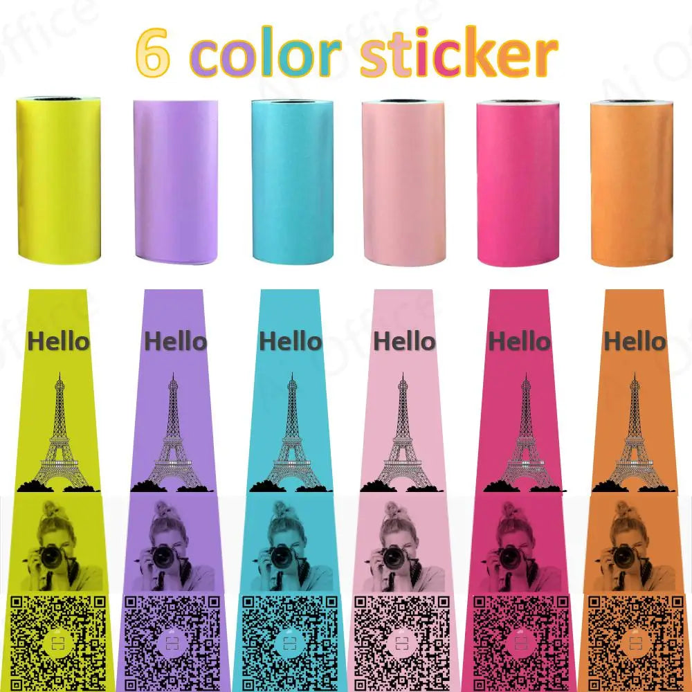 6 Roll Color Self-Adhesive Thermal Paper Sticker Label Notes Clear Print For PeriPage PapeRang 57mm Mini Printer For Phone Photo