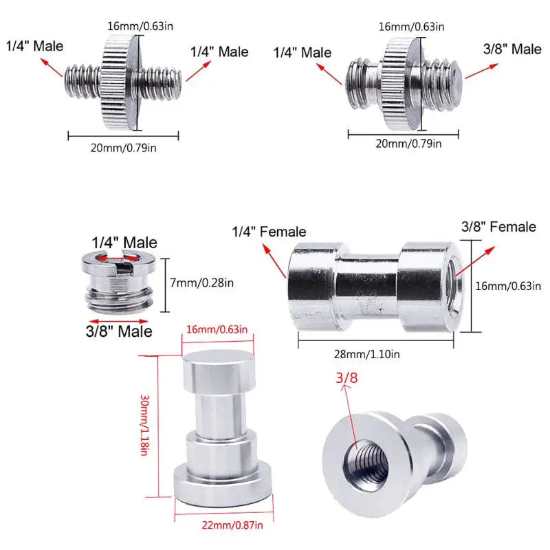 1Set 1/4 3/8" Male Female Metal Screw Kits Tripod Monopod Screw Mount Convert Adapter Light Stand Photography