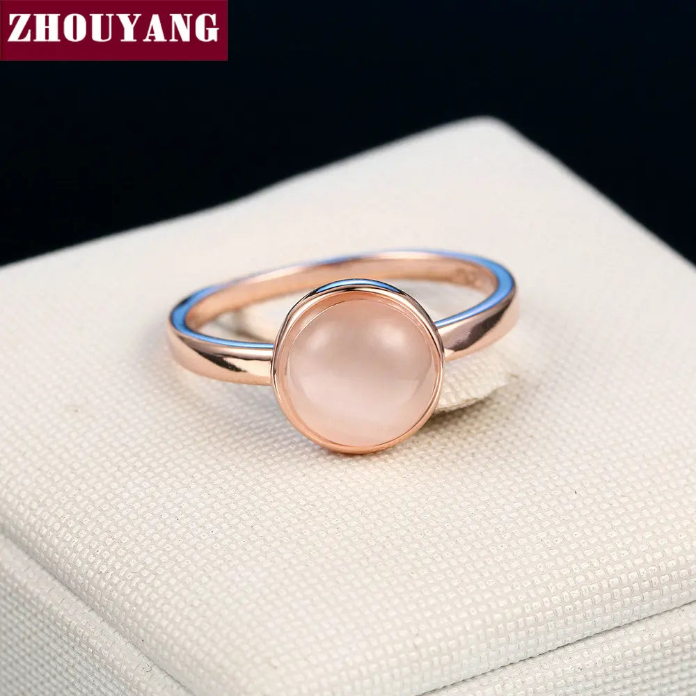 ZHOUYANG Ring For Women Lady Style Concise Semi precious Stone Cat's Eye Stone Rose Gold Color Fashion Jewelry Gift ZYR153
