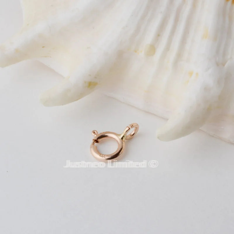 14k gold clasp,5mm solid 14karat yellow/rose gold spring ring buckle for pendant necklace bracelet gold jewelry diy making
