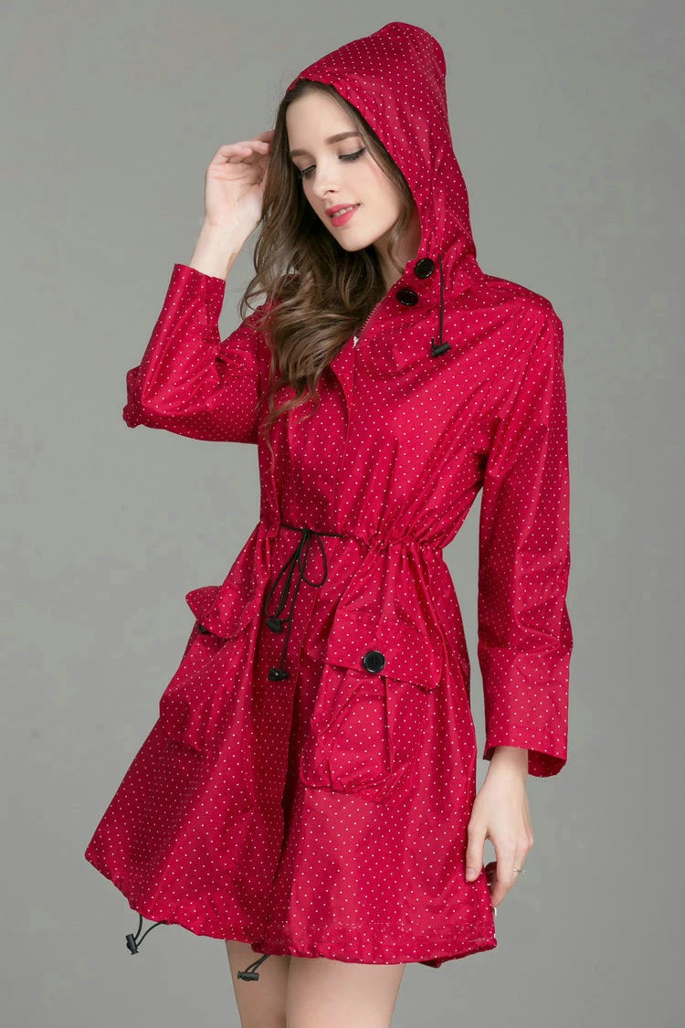 New Fashion Women Raincoat With Hat Foldable Cuffs Laydies Dress Style Light Rain Coat Waterproof Men Rainwear Windproof Jacket