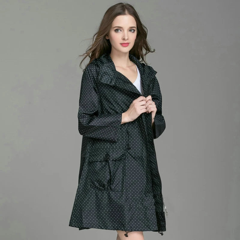 New Fashion Women Raincoat With Hat Foldable Cuffs Laydies Dress Style Light Rain Coat Waterproof Men Rainwear Windproof Jacket