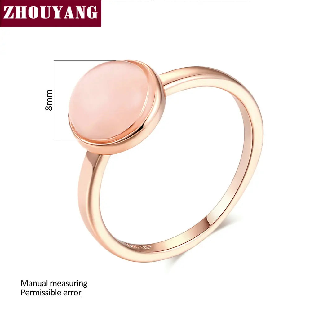 ZHOUYANG Ring For Women Lady Style Concise Semi precious Stone Cat's Eye Stone Rose Gold Color Fashion Jewelry Gift ZYR153
