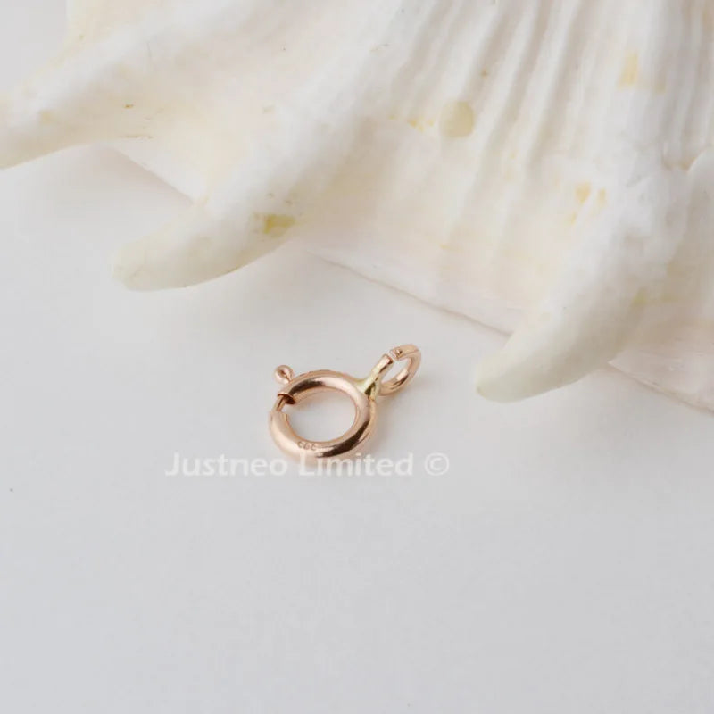 14k gold clasp,5mm solid 14karat yellow/rose gold spring ring buckle for pendant necklace bracelet gold jewelry diy making
