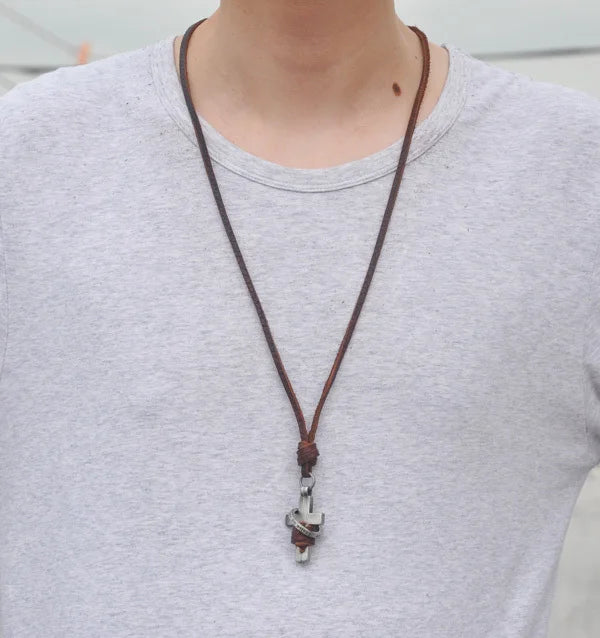 Vintage Leather Necklace Men Cross Jewelry Statement necklaces & pendants Korean Fashion Necklace for Women Long Necklace New in