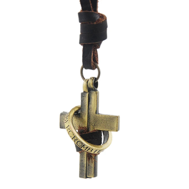 Vintage Leather Necklace Men Cross Jewelry Statement necklaces & pendants Korean Fashion Necklace for Women Long Necklace New in