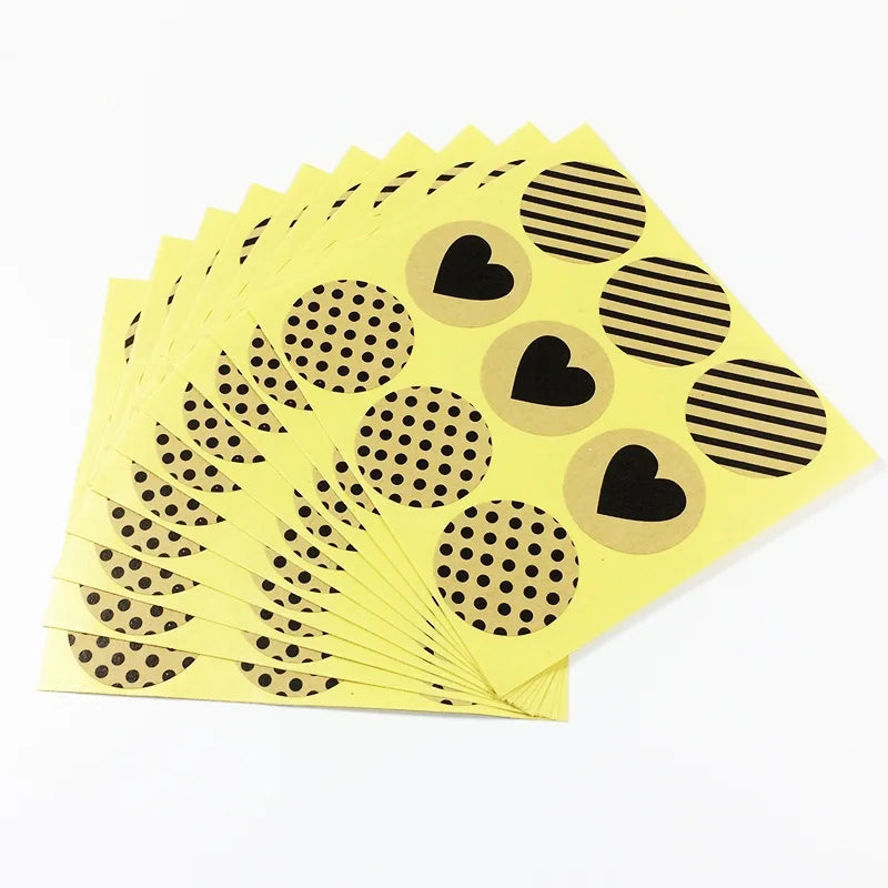 90pcs Vintage Fashion Heart+Dots+Twill series Round Kraft paper Sticker for Handmade Products Gift seal sticker label
