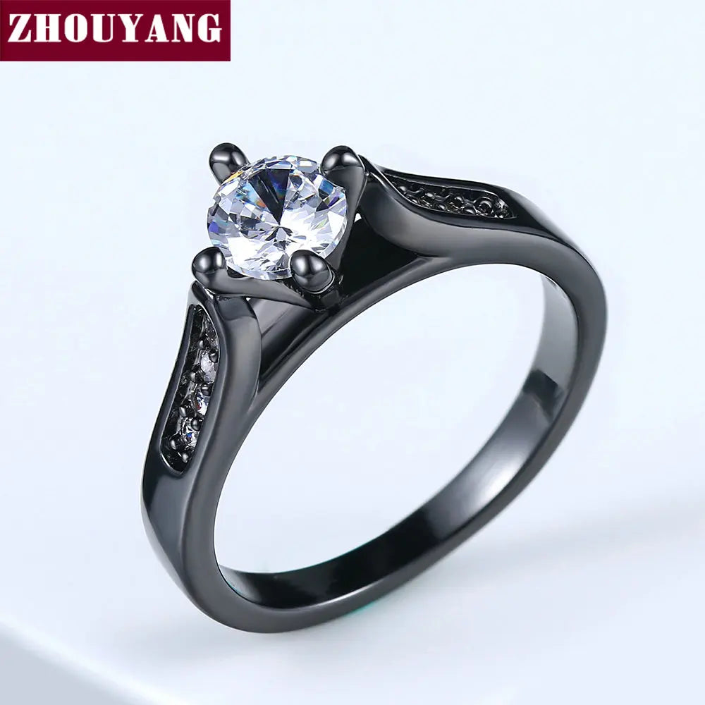 ZHOUYANG Engagement Wedding Ring For Women Classic Prong Setting CZ Rose Gold Color Fashion Jewelry Lover's Ring R064 R065