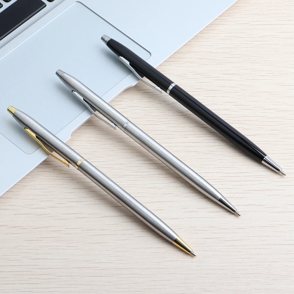 2/11/20PCS Ball Pen Stainless steel rod rotating Metal ballpoint Pen Stationery Ballpen 0.7mm Blue ink Office & School Supplies