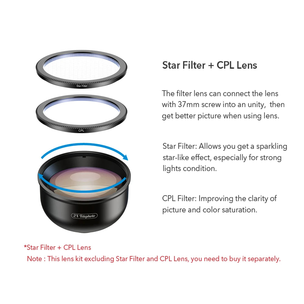 APEXEL HD 2x Telephoto Portrait Lens Professional Mobile Phone Camera Telephoto Lens for iPhone Samsung Android SmartphoneS