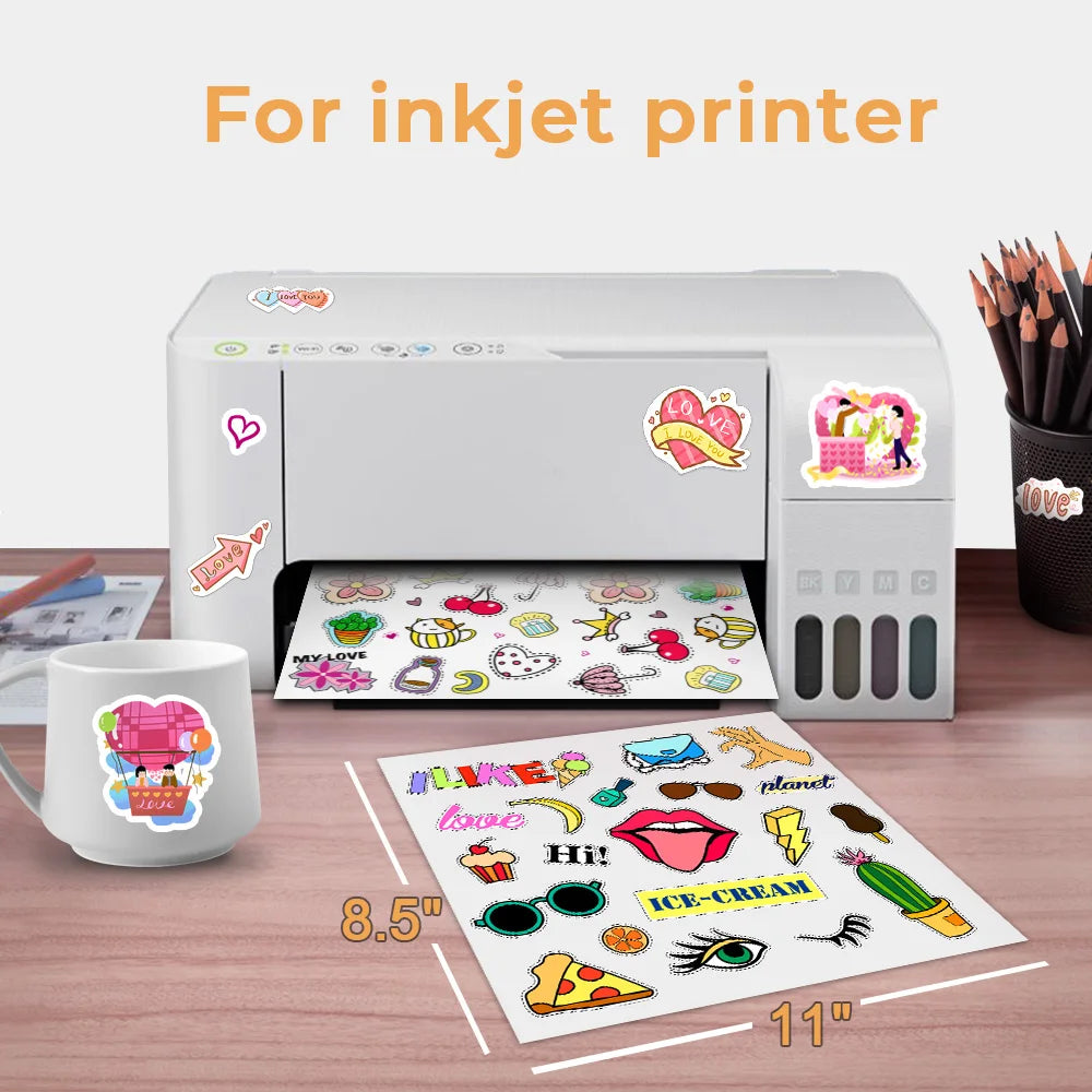 10 Sheets Printable Vinyl Sticker Paper A4 Glossy Self-Adhesive Inkjet Printer Paper for Inkjet Printer DIY Decals Gift Crafts