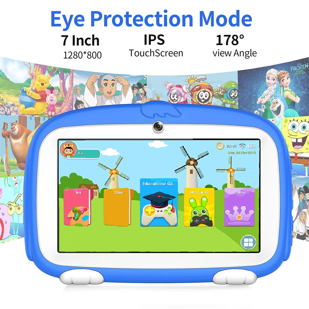 2024 New Arrival 7 Inch WiFi Kids' tablet Quad Core 4GB RAM 64GB ROM Google Learning Education Version Dual Cameras Tablets