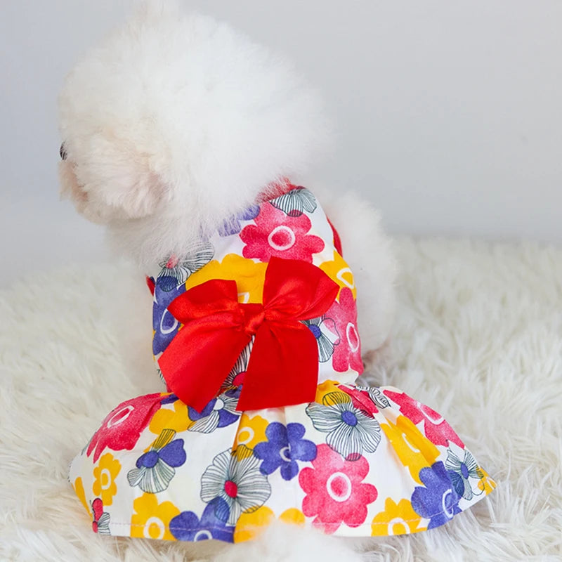 Bloemenprinses Jurk Lente Zomer Hondenkleding Zoete huisdierkleding Leuke bedrukte puppy kat rok Dunne rok huisdierkleding