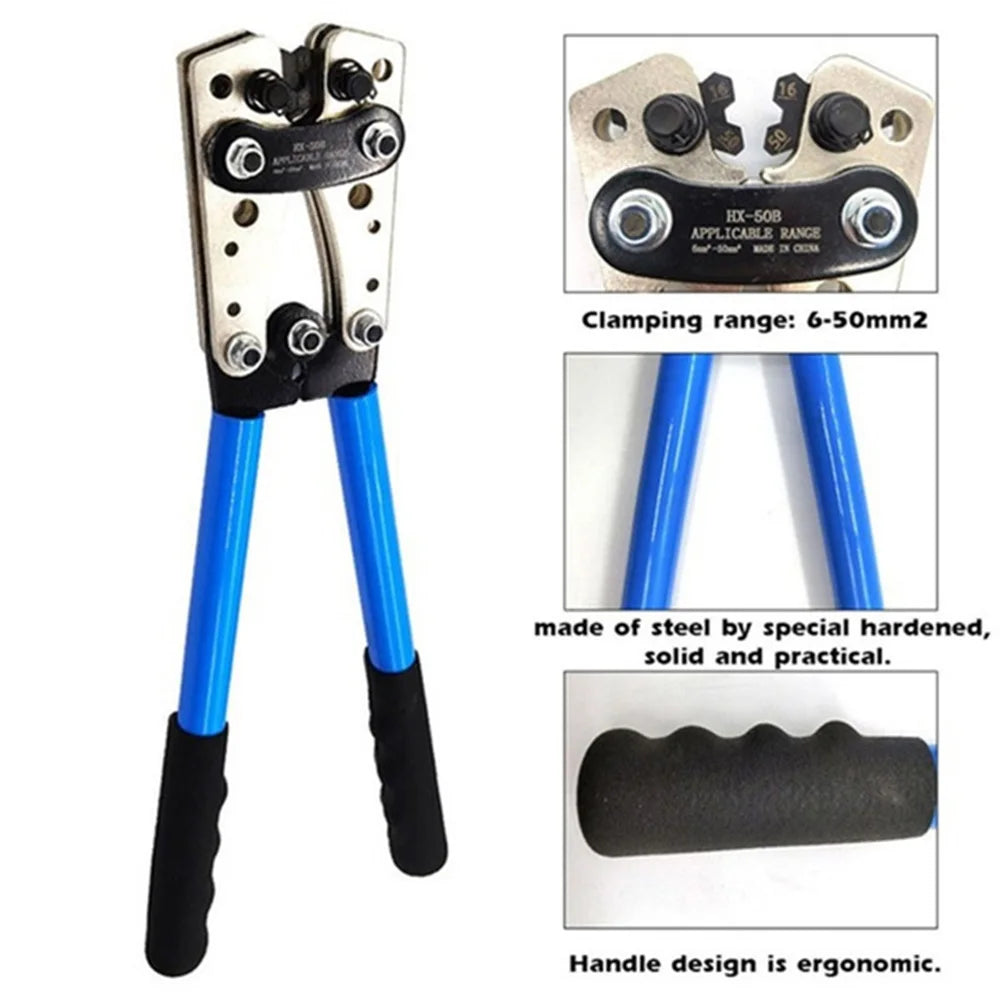 2 Color Hand Tools Cable Crimping Pliers HX-50B 6- 50mm2 AWG 8 - 1/0 Suitable Cable Lug Automobile Copper Ring Terminal Clamper