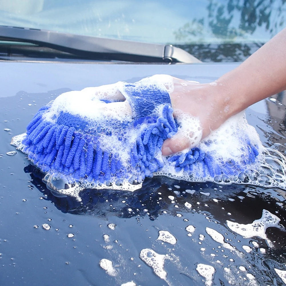 1 Pc Blue Microfiber Chenille Car Wash Spons Onderhoud Wasborstel Pad Reinigingsgereedschap Auto Washanddoek Handschoenen Styling Accessoires