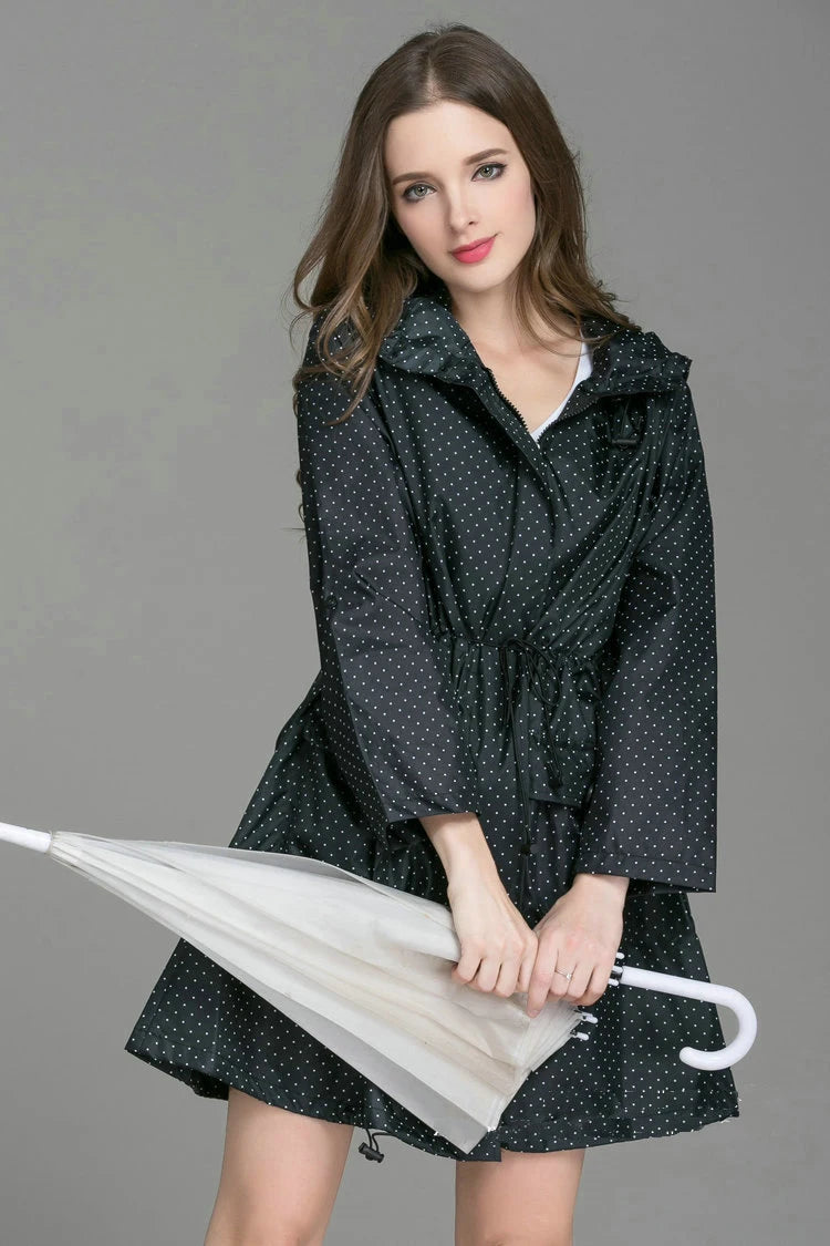 New Fashion Women Raincoat With Hat Foldable Cuffs Laydies Dress Style Light Rain Coat Waterproof Men Rainwear Windproof Jacket