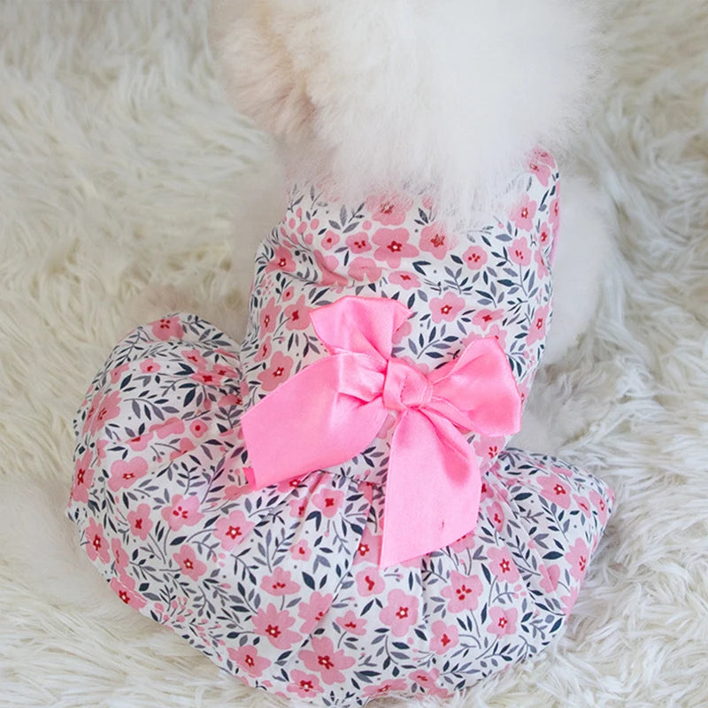 Bloemenprinses Jurk Lente Zomer Hondenkleding Zoete huisdierkleding Leuke bedrukte puppy kat rok Dunne rok huisdierkleding
