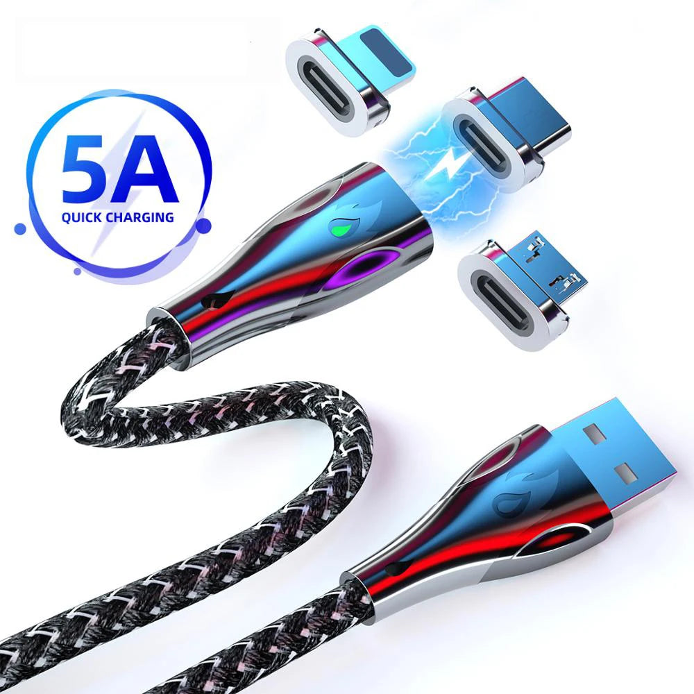 5A Type C Magnetic Charging Cable Micro USB Magnet Phone Cable Zinc Alloy Fast Charging and Data Cable For Samsung iPhone Huawei
