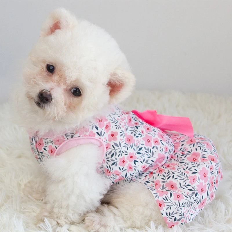 Bloemenprinses Jurk Lente Zomer Hondenkleding Zoete huisdierkleding Leuke bedrukte puppy kat rok Dunne rok huisdierkleding