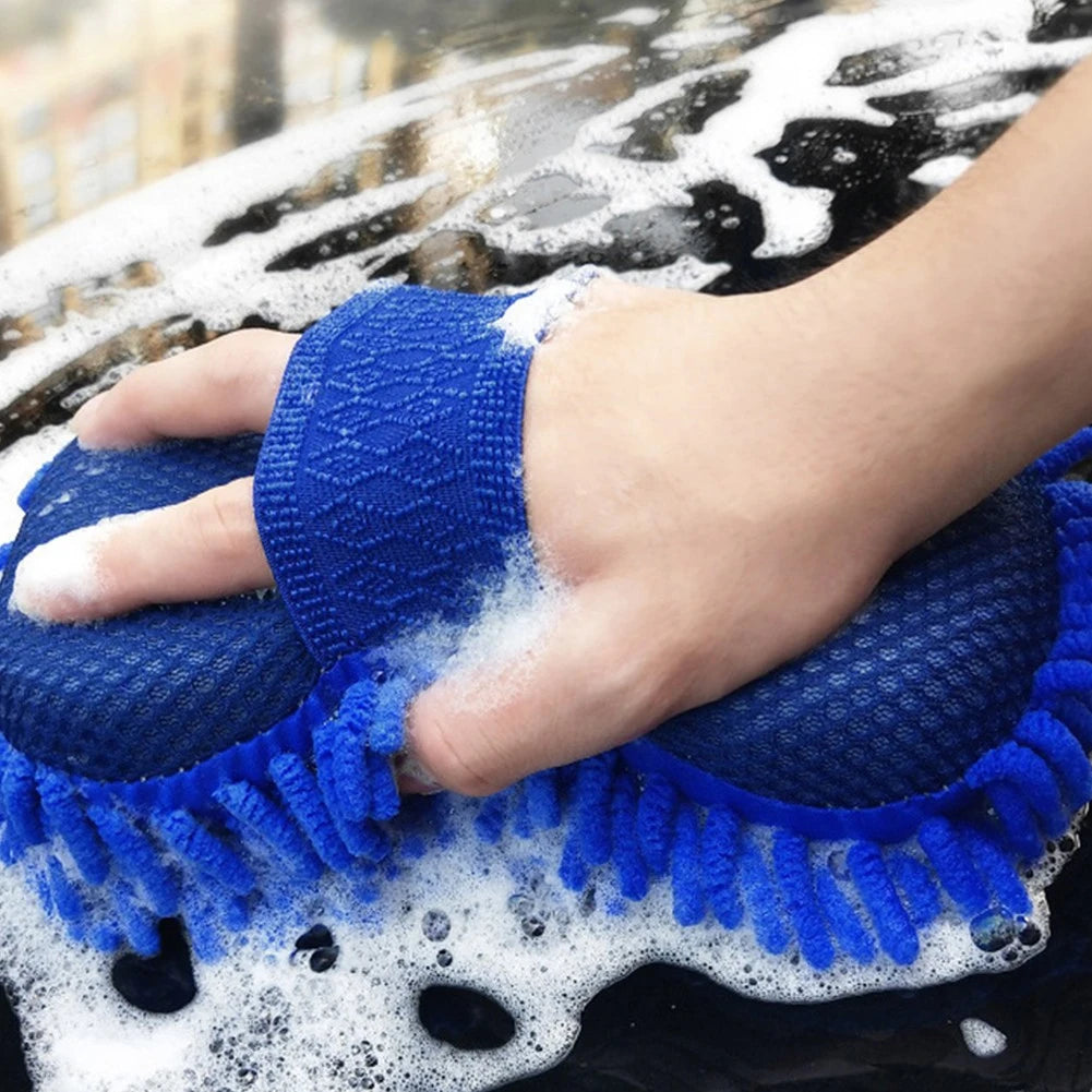 1 Pc Blue Microfiber Chenille Car Wash Spons Onderhoud Wasborstel Pad Reinigingsgereedschap Auto Washanddoek Handschoenen Styling Accessoires