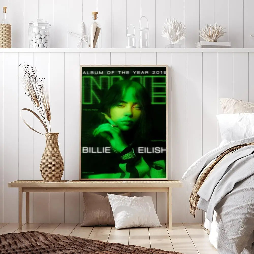 B-Billie E-Eilish Hot Singer Poster Self-adhesive Art Poster Whitepaper Prints Posters Artwork Home Decor