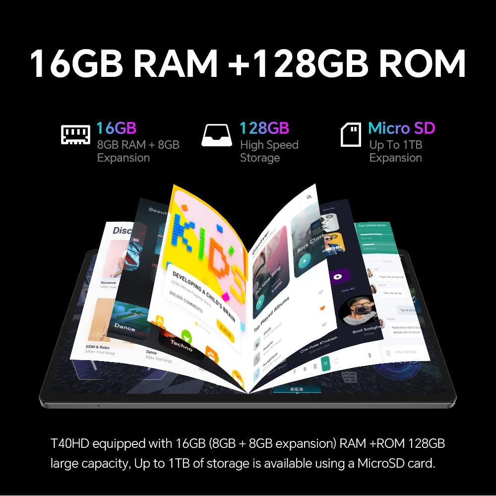Teclast T40HD 10.4'' Android 13 Tablet 1200x2000 FHD 8GB RAM 128GB ROM UNISOC T606 Octa Core Widevine L1 7200mAh 4G VoLTE Tablet