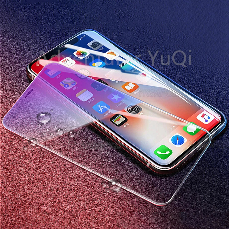 1-3Pcs 9H Anti Blue Ray Purpel Tempered Glass for iPhone 15 14 13 12 Mini 11 Pro X XR XS MAX 8 7 Plus SE Screen Protector Film