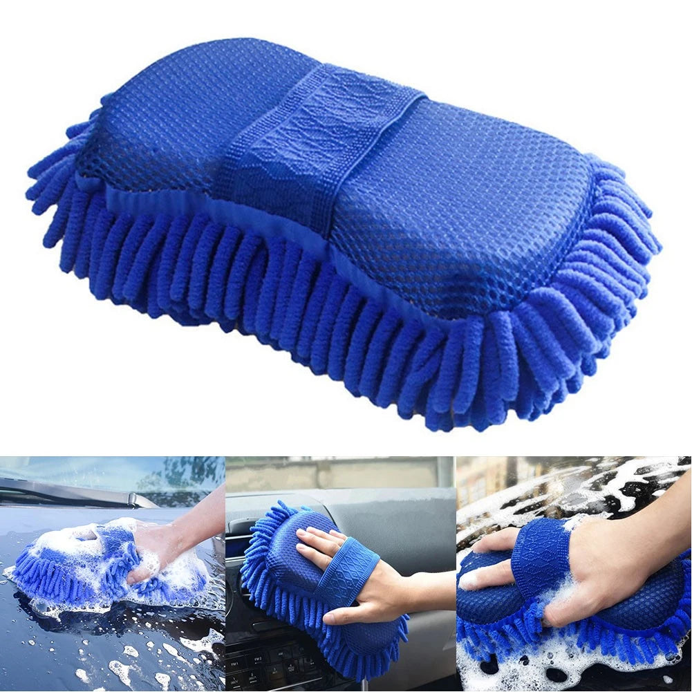 1 Pc Blue Microfiber Chenille Car Wash Spons Onderhoud Wasborstel Pad Reinigingsgereedschap Auto Washanddoek Handschoenen Styling Accessoires