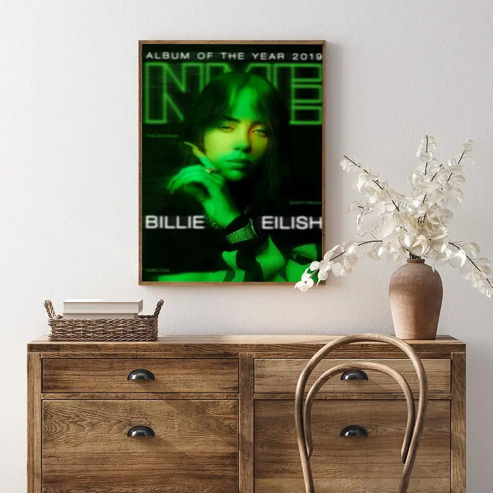 B-Billie E-Eilish Hot Singer Poster Self-adhesive Art Poster Whitepaper Prints Posters Artwork Home Decor
