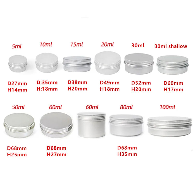 100ml/g 120g/ml 150g 200g /ml 250g/ml Aluminium Tins pot,case containers with screw thread window lid for Lip Balm Gloss Candle