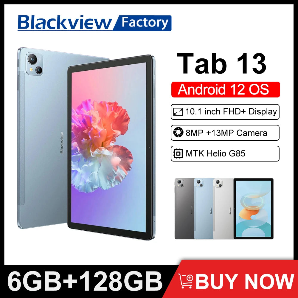 Blackview Tab 13 6GB+128GB 7280mAh Tablet Pad MTK Helio G85 Octa core 10.1'' FHD+ Display android 13MP Camera