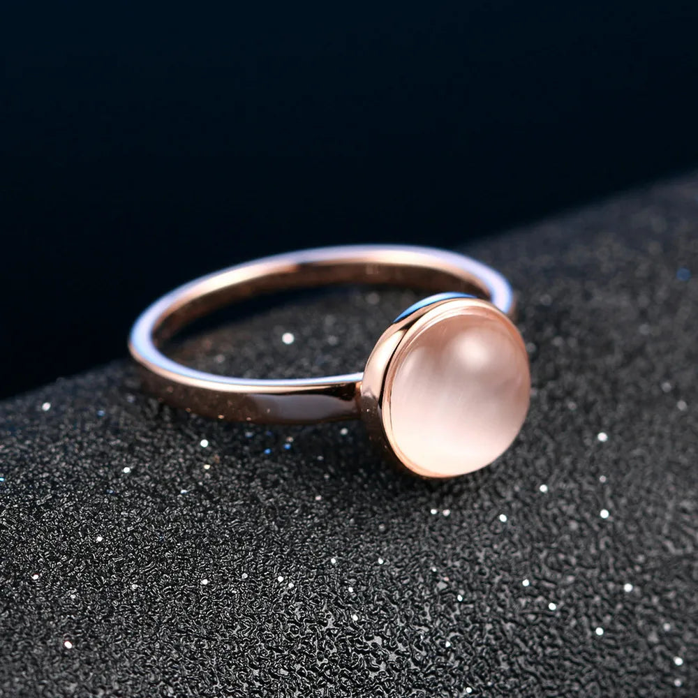ZHOUYANG Ring For Women Lady Style Concise Semi precious Stone Cat's Eye Stone Rose Gold Color Fashion Jewelry Gift ZYR153