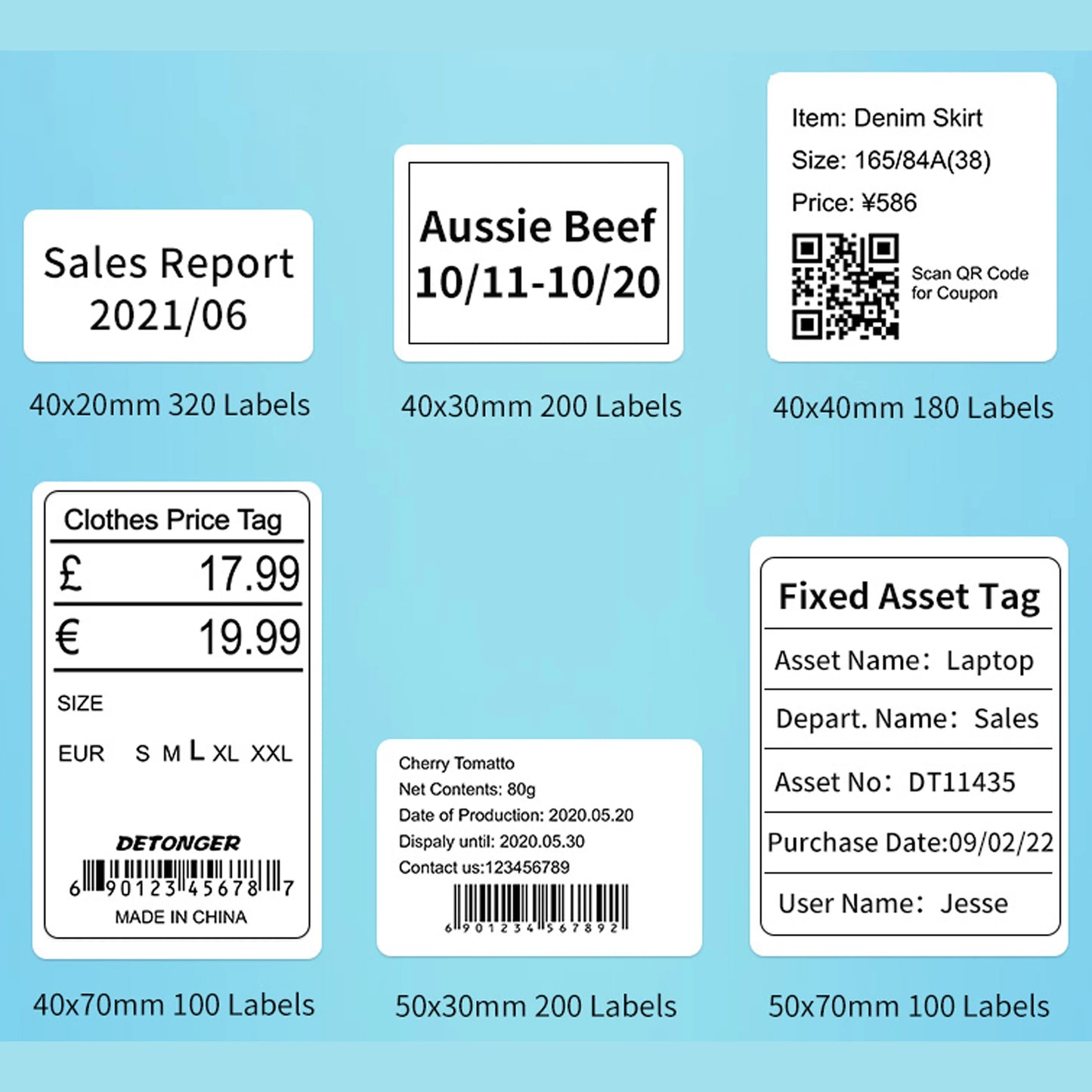 Thermal Adhesive Label Papers for DETONGER P1 DP23 DP30 DP80 3 Rolls Waterproof Oilproof Tear Resistant Sticker
