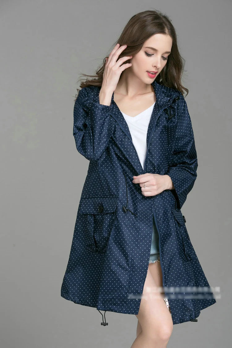New Fashion Women Raincoat With Hat Foldable Cuffs Laydies Dress Style Light Rain Coat Waterproof Men Rainwear Windproof Jacket