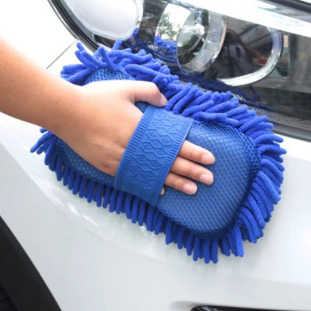 1 Pc Blue Microfiber Chenille Car Wash Spons Onderhoud Wasborstel Pad Reinigingsgereedschap Auto Washanddoek Handschoenen Styling Accessoires