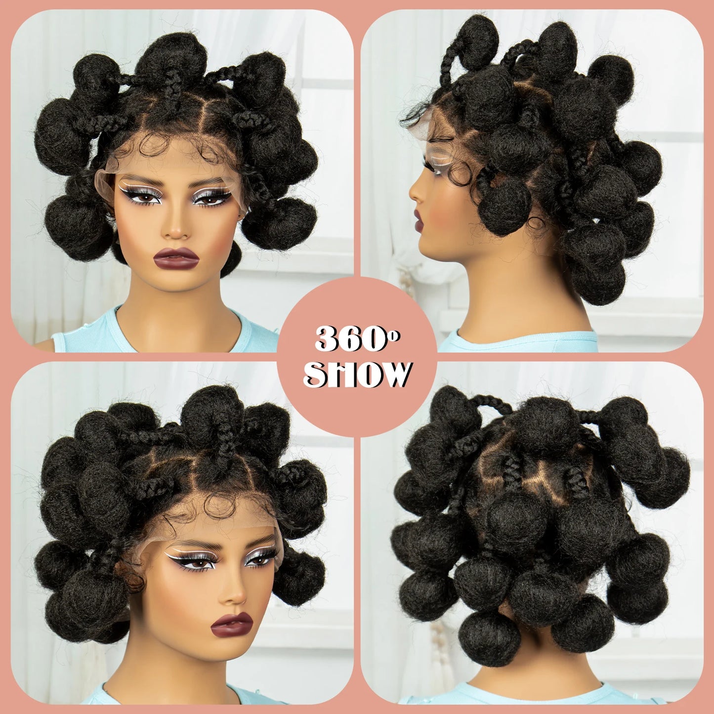 Bantu Full Lace Braided Wigs Synthetic Lace Front Kontless Box Braiding Hair Wig Short Cute Handmade Braided Lace Wig for Women