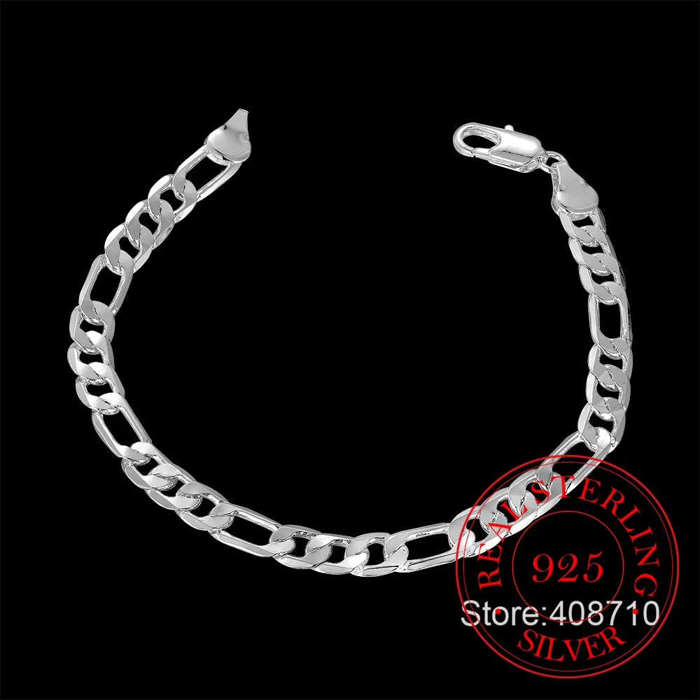 4MM 6MM 8MM Men's Bracelet Silver 925 Curb Cuban Link Hard Chain Bracelets For Women Pulseras Mujer Wholesale Jewelry Gift