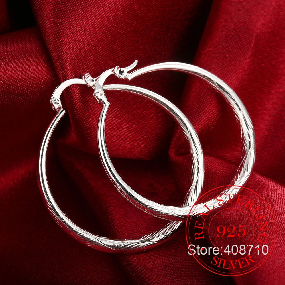 925 Sterling Silver Hip Hop Round Earrings for Women Large Circle 4.0cm Piercing Hoop Earring Dropship Suppliers