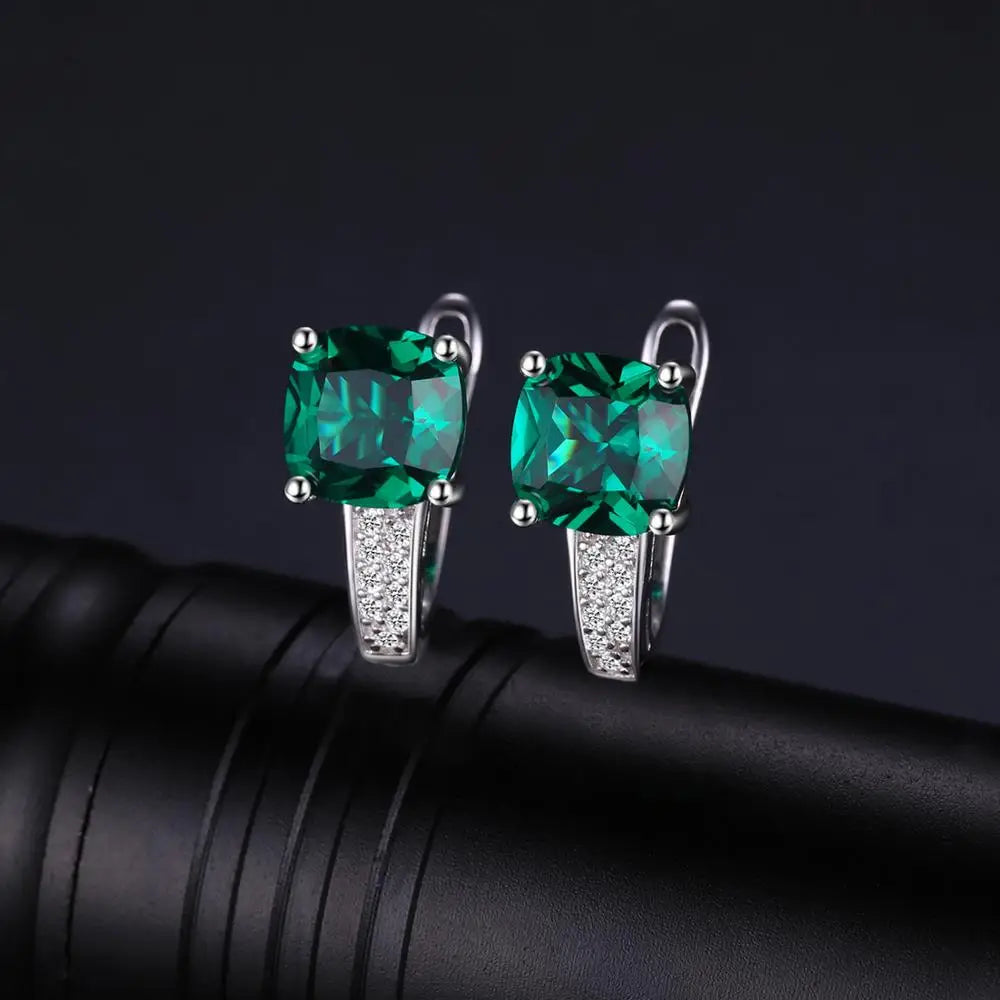 JewelryPalace Simulated Green Emerald Created Ruby Sapphire 925 Sterling Silver Hoop Earrings for Women Gemstones Huggie Earings