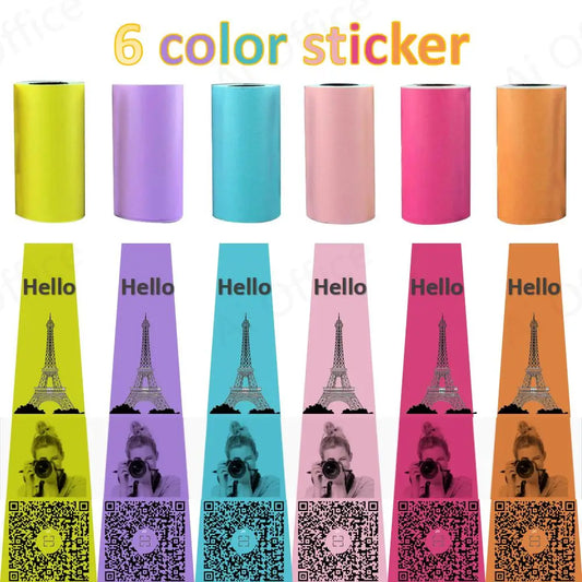 6 Roll Color Self-Adhesive Thermal Paper Sticker Label Notes Clear Print For PeriPage PapeRang 57mm Mini Printer For Phone Photo