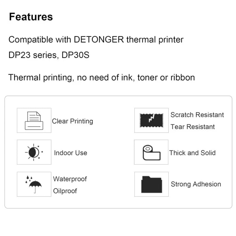 DEONTGER Thermal White Synthetic Labels Paper 10 Rolls for P1/DP23/DP30 Adhensive Scratchproof Waterproof Tear Resistant Sticker