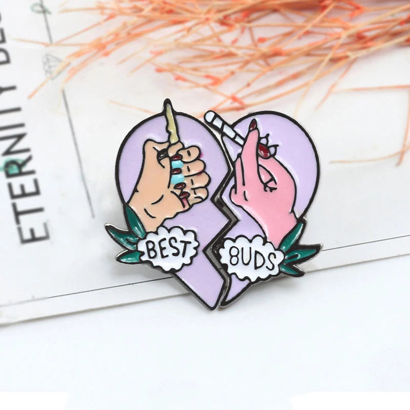 9 Styles Heart Brooch Set 2PCS/Set Cartoon Enamel Pins for Couple Best Friends Beer Cup Pizza Earth Badge Bag Denim Jewelry Gift