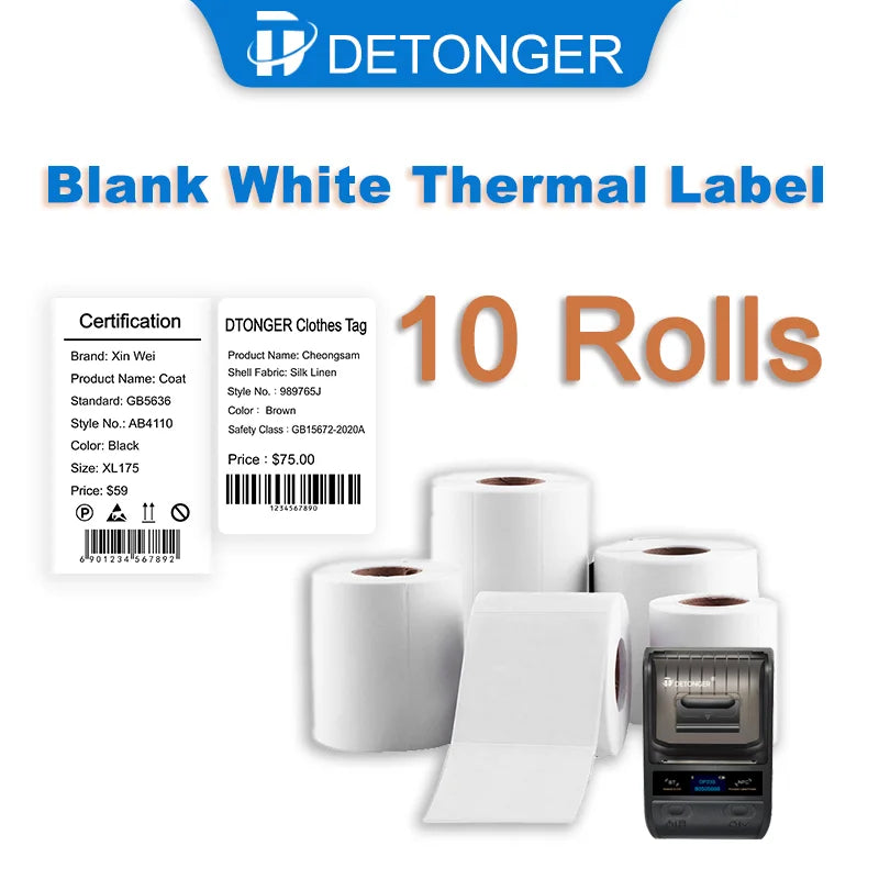 DEONTGER Thermal White Synthetic Labels Paper 10 Rolls for P1/DP23/DP30 Adhensive Scratchproof Waterproof Tear Resistant Sticker