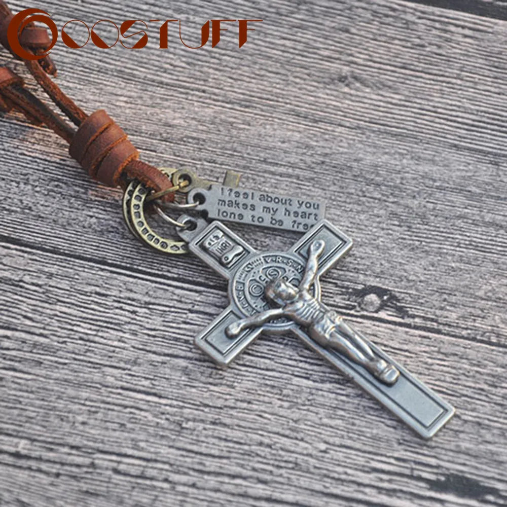 2022 Men Jewelry Statement necklaces & pendants kolye Punk Leather Rope collier collares choker colar jesus Cross Necklace Women