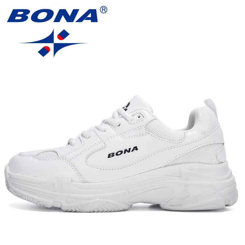 BONA New Designers White Sneakers Women Flats Shoes Vulcanize Shoes Woman Casual Zapatillas Mujer European Size Platform