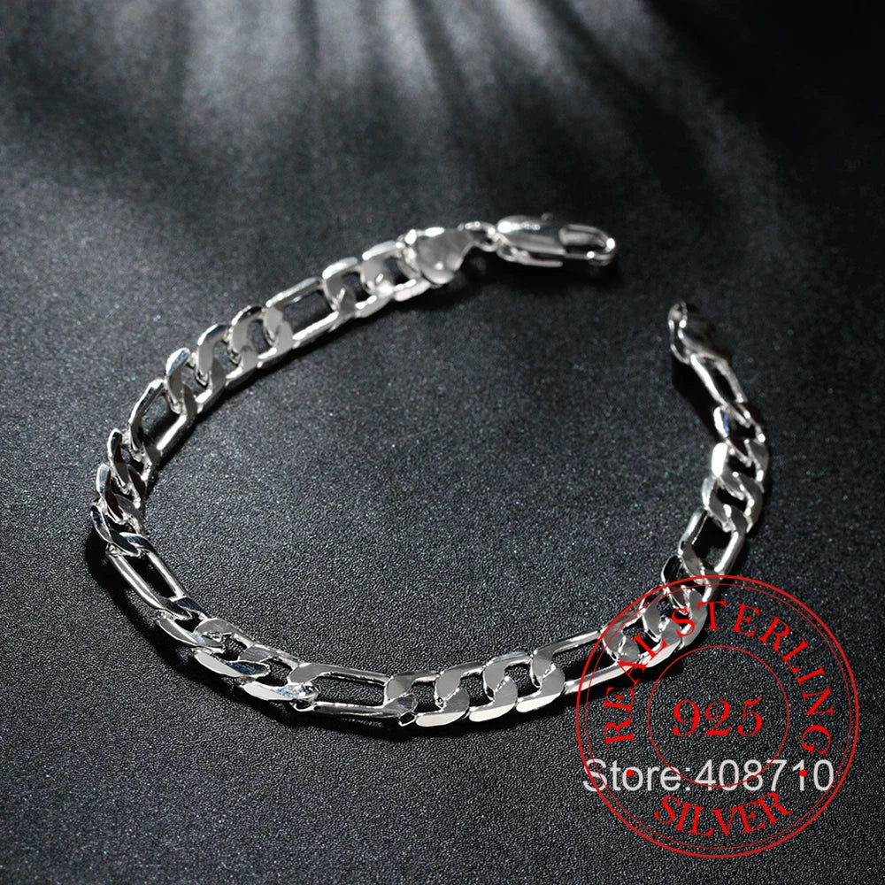 4MM 6MM 8MM Men's Bracelet Silver 925 Curb Cuban Link Hard Chain Bracelets For Women Pulseras Mujer Wholesale Jewelry Gift