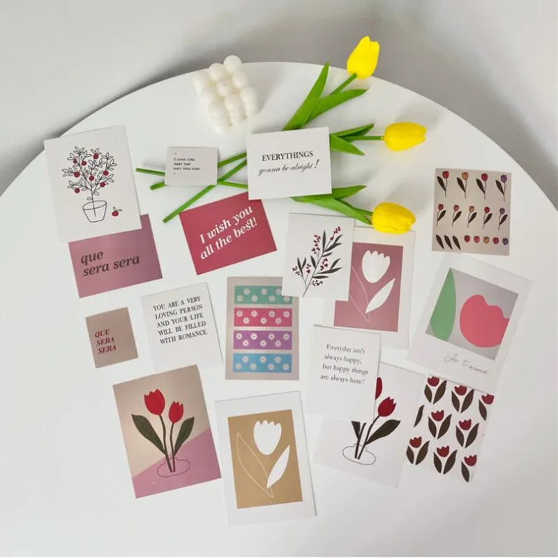 17Pcs Tulip Decoration Cards Art Postcard Simple Style Flowers DIY Wall Sticker Photographic Props Background Decor Stationery