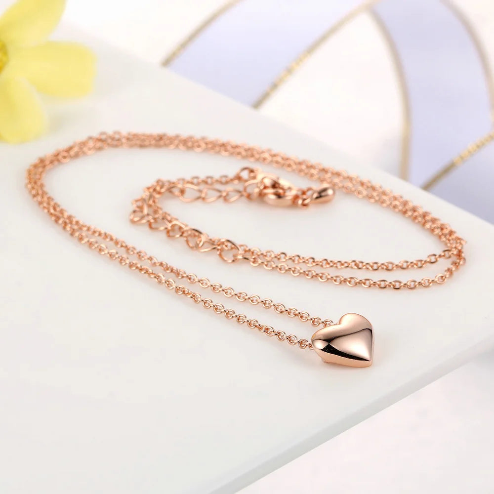 Heart Pendant Necklace For Women Simple OL Style Rose Gold Color Party Wedding Gift Top Quality ZYN099 ZYN100