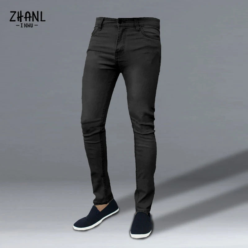 Black Fashion Men's Slim Jeans High Stretch Business Work Denim Trousers Autumn Classic Vintage Casual Skinny Jogging Jeans 2022