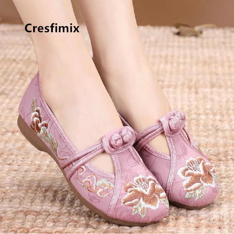 Cresfimix dames schoenen lady fashion light weight grey ballet shoes women cute sweet floral printed ant skid dance shoes a5523